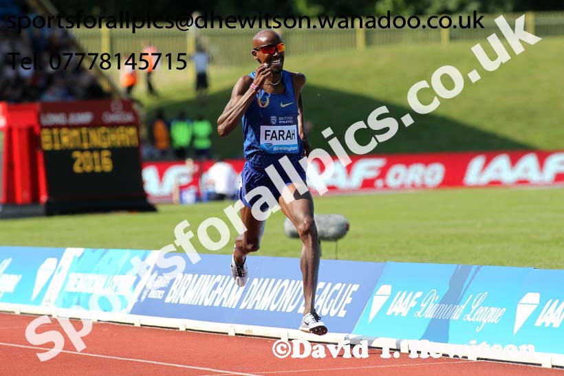 Mo Farah (GB) wins the mens 3000 metres, IAAF Diamond League, Birmingham. Photo: David T. Hewitson/Sports for All Pics